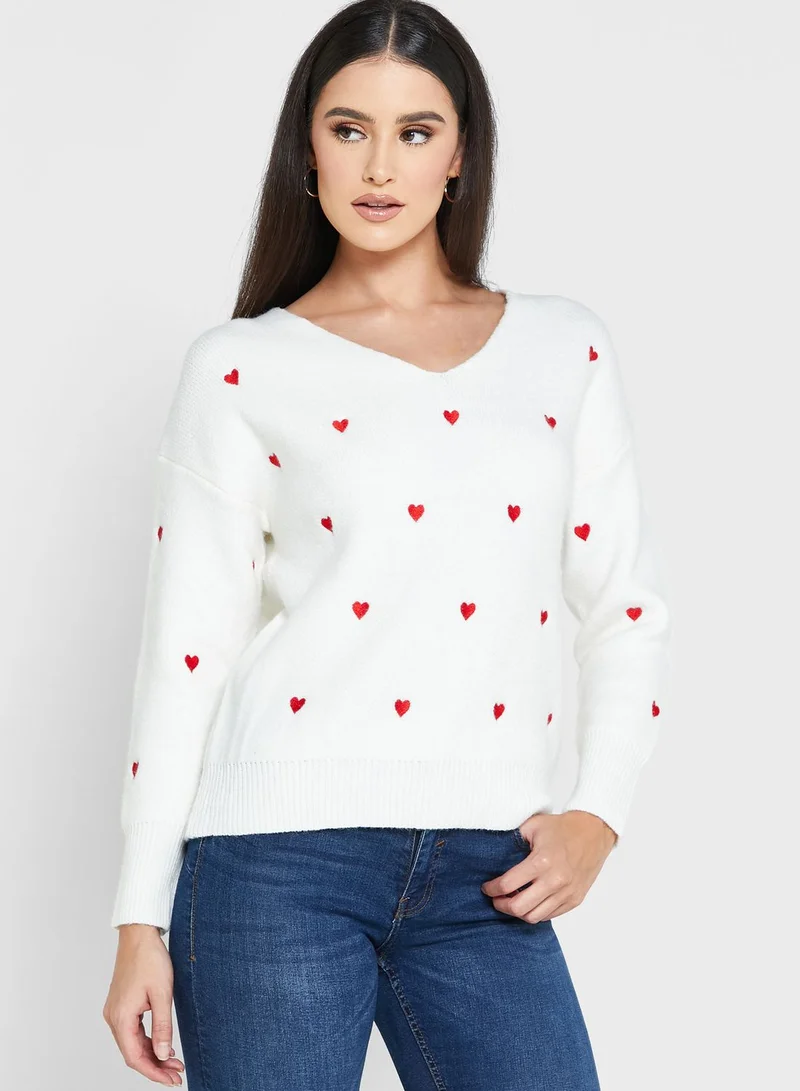 ELLA Hearts V Neck Sweater