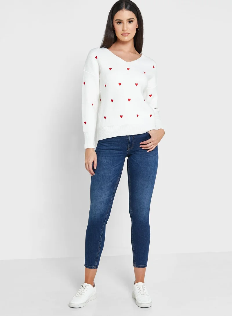 ELLA Hearts V Neck Sweater
