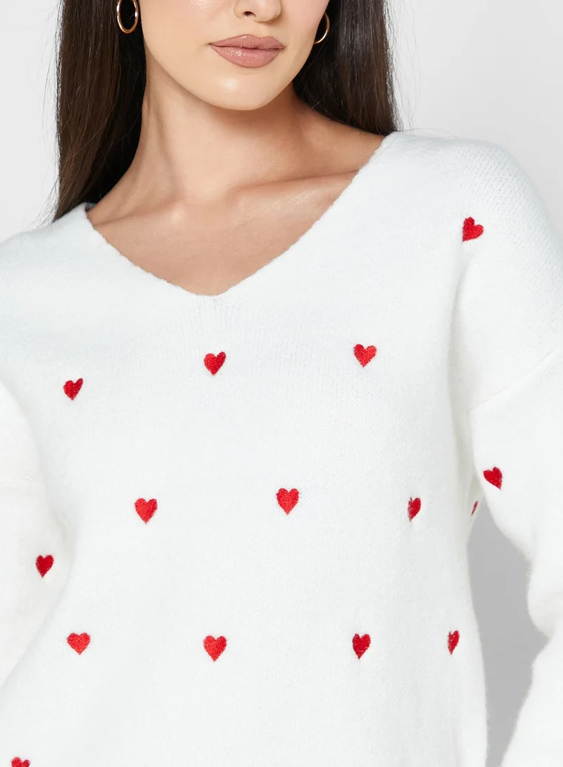 ELLA Hearts V Neck Sweater