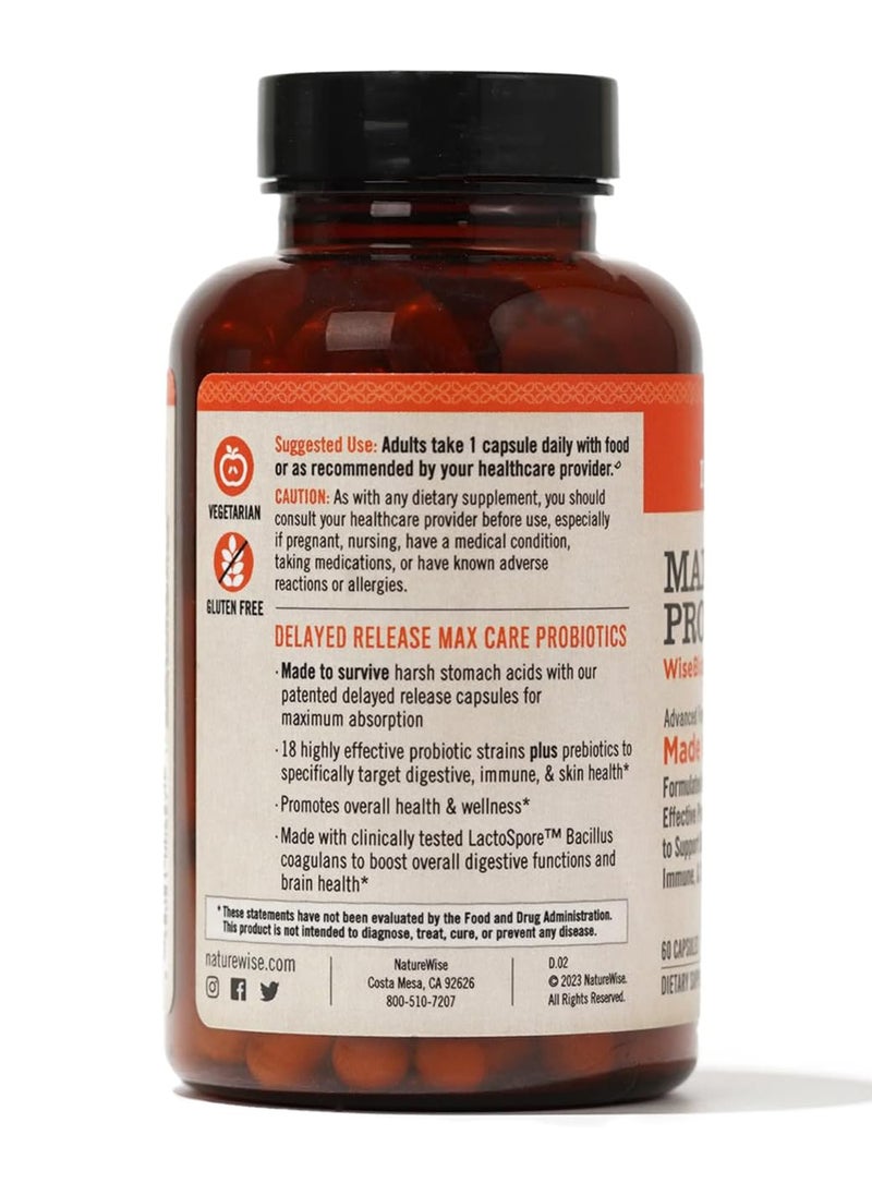 NatureWise - Max Probiotics Delayed Released Capsule 30 Billion Cfu With 12 Highly Effective Strains Shelf Stable 2 Month Supply 60 Capsules - Image 1