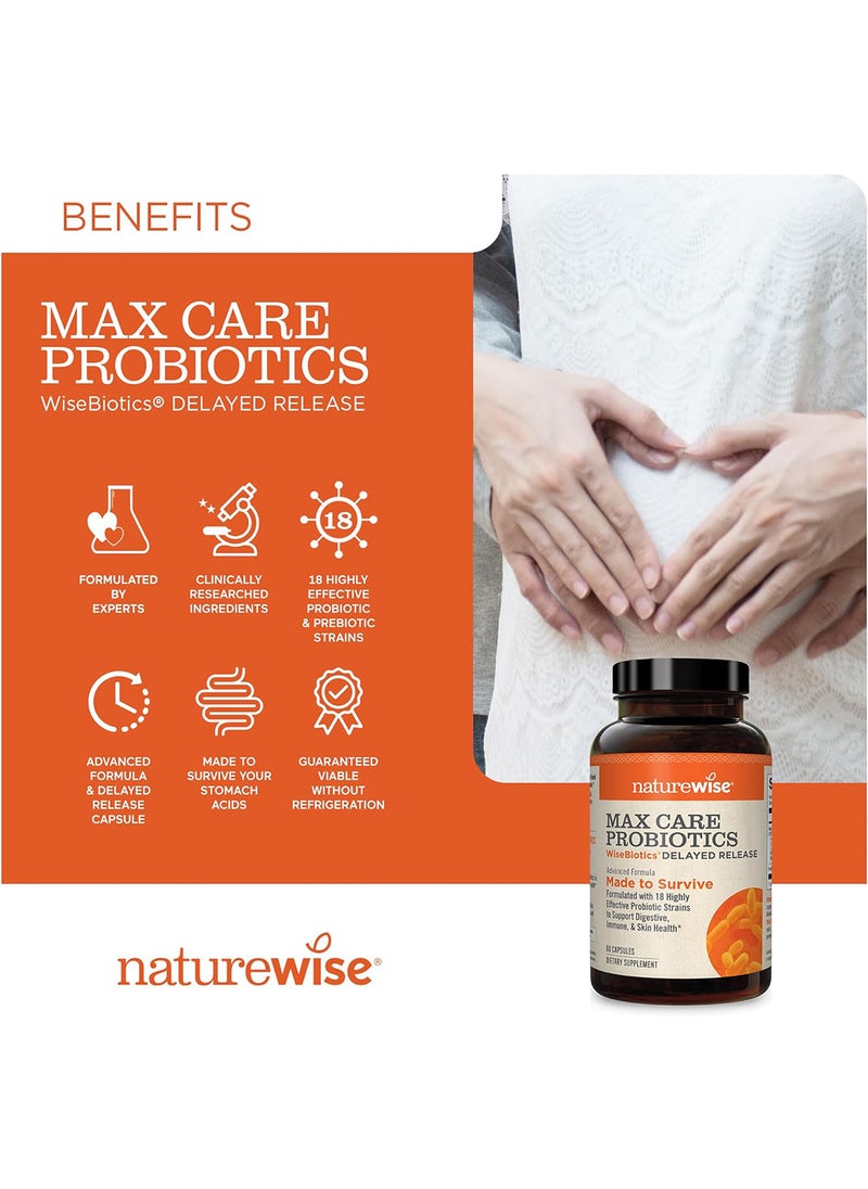 NatureWise - Max Probiotics Delayed Released Capsule 30 Billion Cfu With 12 Highly Effective Strains Shelf Stable 2 Month Supply 60 Capsules - Image 1