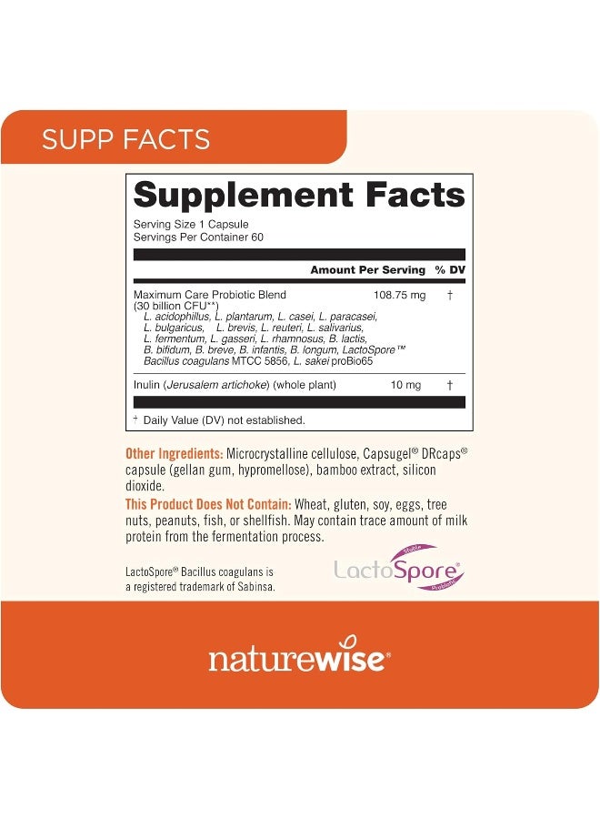 NatureWise Max Probiotics for Men & Women | Delayed Released Capsule 30 Billion CFU with 12 Highly Effective Strains, Shelf Stable [2 Month Supply – 60 Capsules] - Image 3