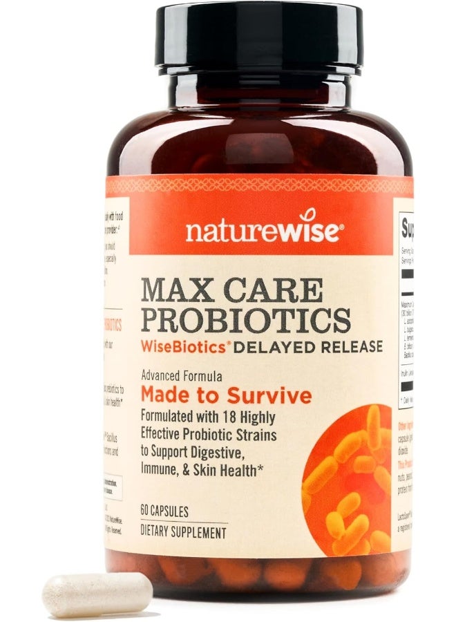 NatureWise Max Probiotics for Men & Women | Delayed Released Capsule 30 Billion CFU with 12 Highly Effective Strains, Shelf Stable [2 Month Supply – 60 Capsules] - Image 1
