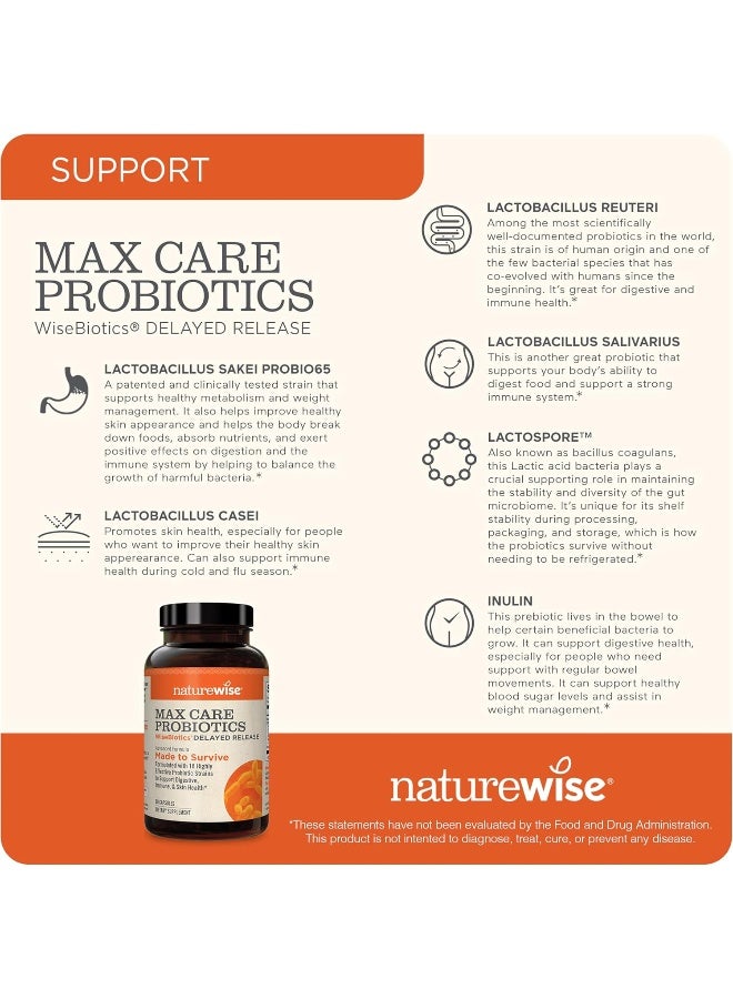 NatureWise Max Probiotics for Men & Women | Delayed Released Capsule 30 Billion CFU with 12 Highly Effective Strains, Shelf Stable [2 Month Supply – 60 Capsules] - Image 4