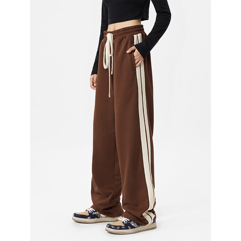 Petite Side Stripe Brown Joggers Retro Casual Black regular - Image 2