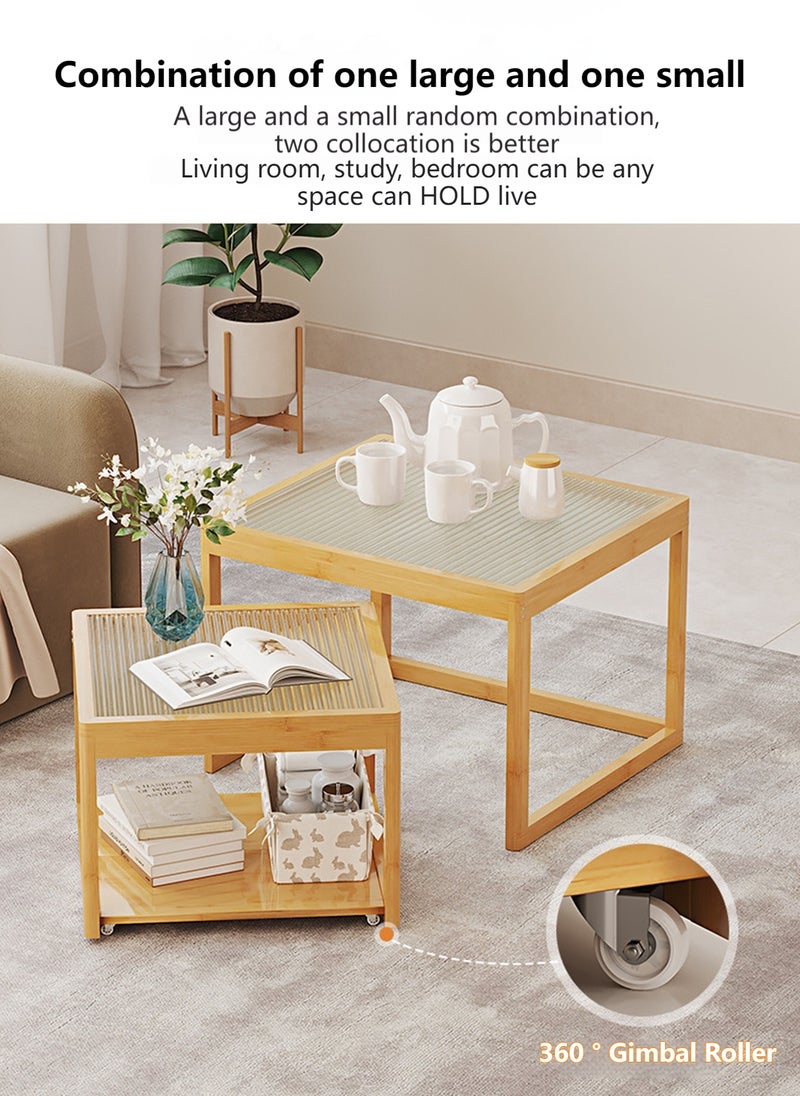 Sharpdo Living Room Small Table Changhong Glass Mother-And-Child Combination Tea Table, Square Side Table Coffee Table 60*60*47&50*50*38CM - Image 2