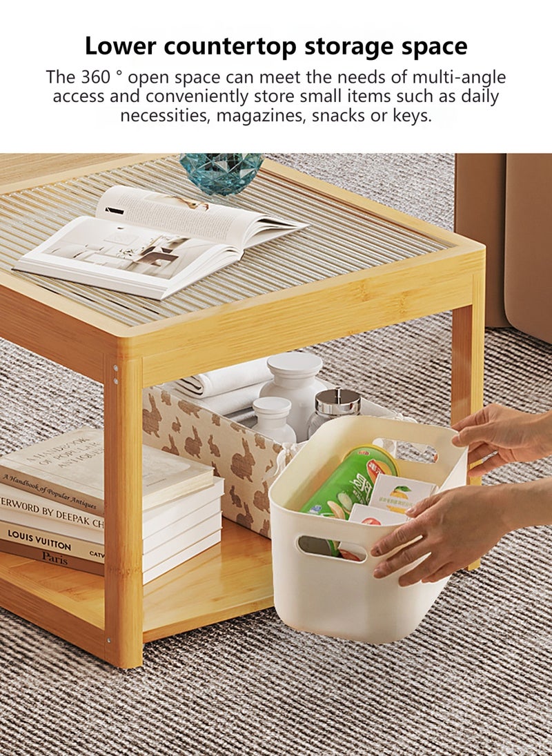 Sharpdo Living Room Small Table Changhong Glass Mother-And-Child Combination Tea Table, Square Side Table Coffee Table 60*60*47&50*50*38CM - Image 4