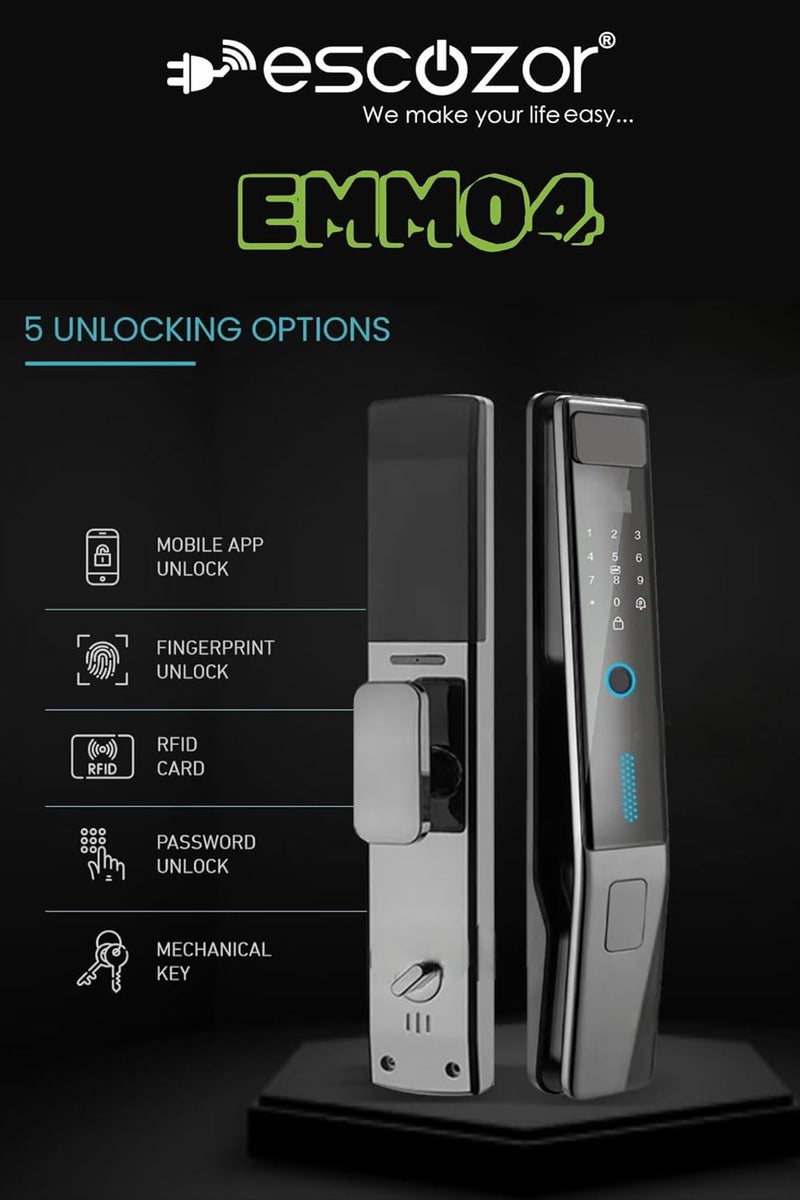 Escozor Escozor EMM04 Premium Smart Digital Pushpull Fingerprint Lock for Main Door with FingerprintPasswordSmart CardMechanical Keys WiFi Smart Life Mobile App35mm to 70mm Door Thickness  - Image 2