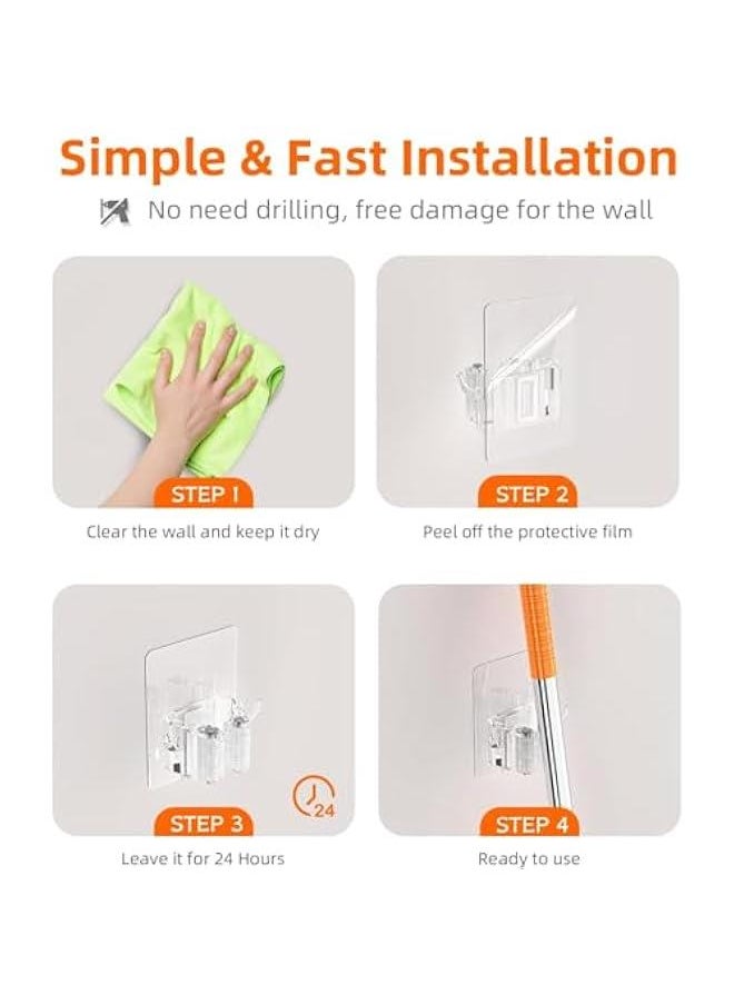 HOOKOR Broom Holder Wall Mount, 4 Pack New Version Broom Holder, Super Anti-Slip Mop and Broom Holder Wall Mount, Adhesive Broom Hanger Mop Organizer Wall Hanging for Bathroom, Kitchen, Laundry Room  - Image 4