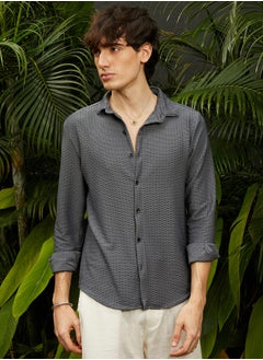 Campus Sutra Men's Space Grey Hive-Textured Shirt  - Image 2