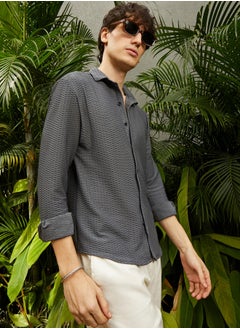 Campus Sutra Men's Space Grey Hive-Textured Shirt  - Image 1