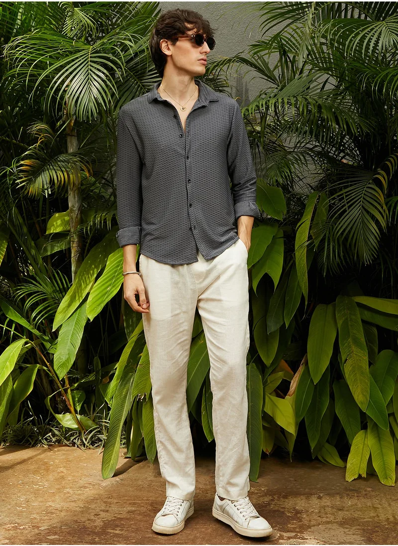 Campus Sutra Men's Space Grey Hive-Textured Shirt