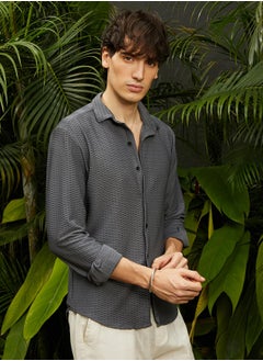 Campus Sutra Men's Space Grey Hive-Textured Shirt  - Image 3