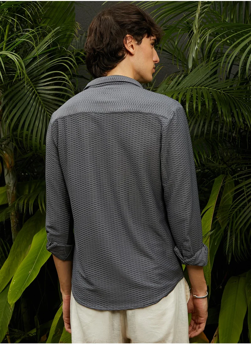 Campus Sutra Men's Space Grey Hive-Textured Shirt