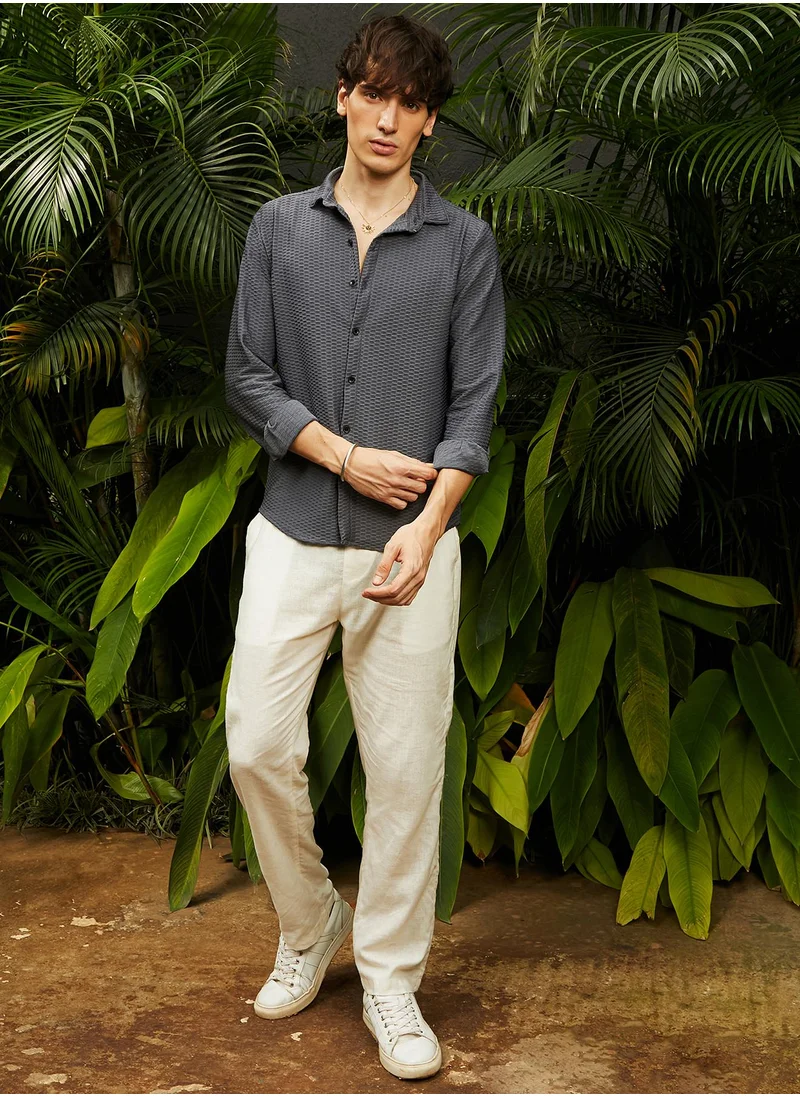 Campus Sutra Men's Space Grey Hive-Textured Shirt