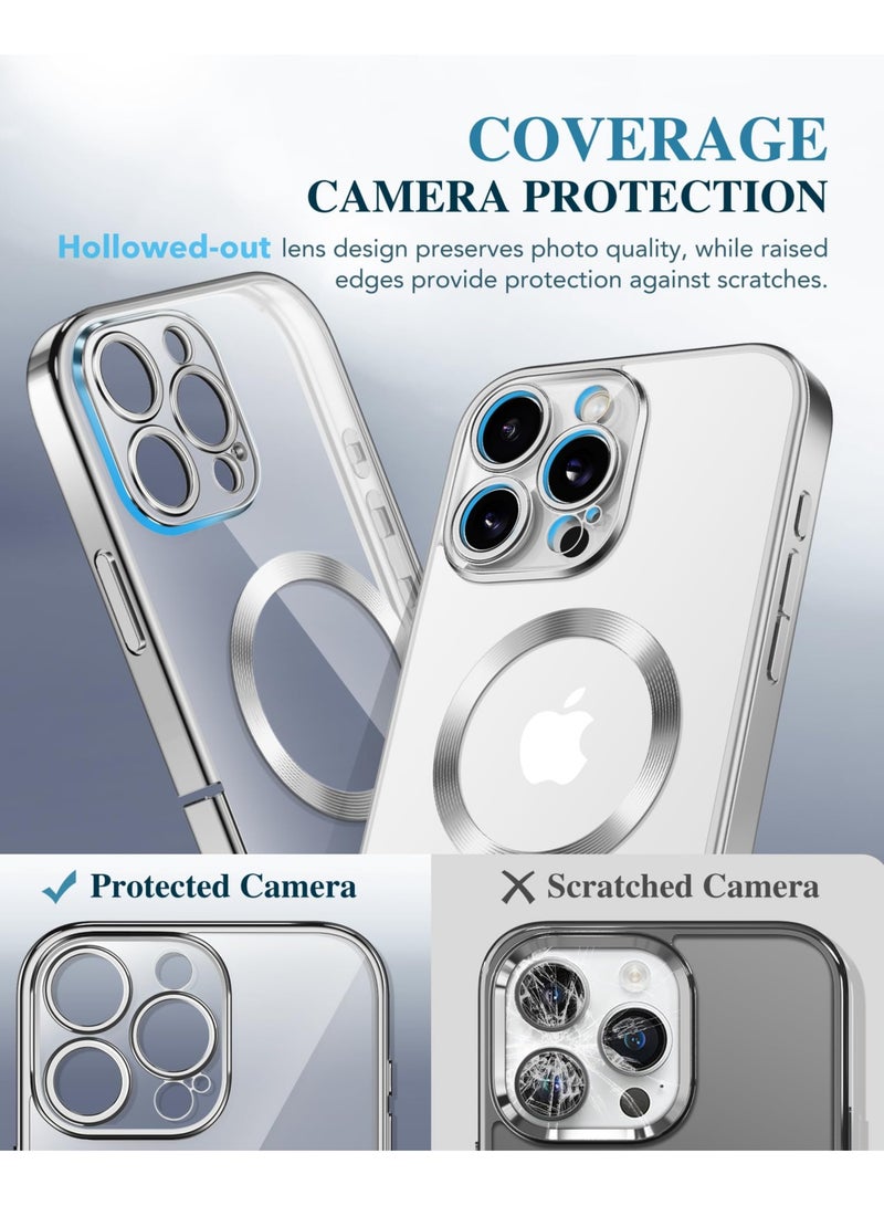 BERFY Magnetic for iPhone 16 Pro Case, Compatible with Magsafe Built-in 9H Tempered Glass Screen Protector & Upgraded Camera Protection Full-Body Plating Shockproof Phone Case for 16 Pro 6.3" Silver  - Image 4