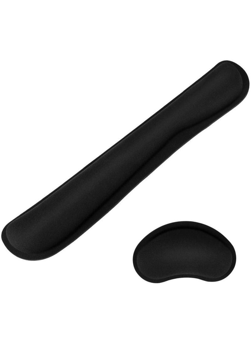 VIUAUAX وسادة مسند معصم من الإسفنج المرن ووسادة مسند معصم للماوس للعمل والألعاب والمكتب والكمبيوتر المحمول وماك - مجموعة من 2، مقاس واحد. مجموعة وسادات مسند معصم من الإسفنج المرن السميك باللون الأسود النقي - Image 1