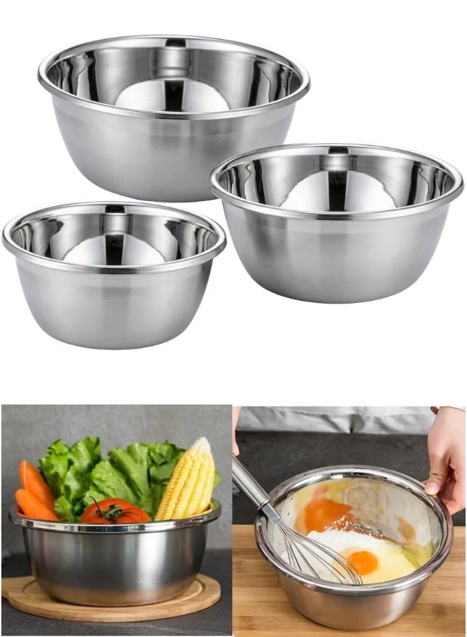3-Piece Premium Stainless Steel Mixing Bowls Set 304 High Quality Sizes 28cm – 30cm – 32 cm Deep Kitchen Bowls for Cooking, Baking, Dough Preparation, Salad Mixing, Cake Batter, Egg Mixing and Pasta – Nesting Space Saving Design – Rust Resistant Food-Grade Kitchen Bowl Set for Modern Kitchen Use - Image 1