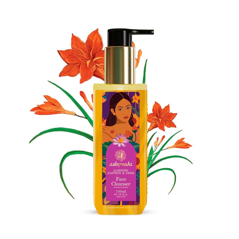 Ashpveda Ayurvedic Face Wash with Kashmiri Saffron and Neem Natural Face Cleanser for Daily Skin Exfoliation and Brightening Chemical Free Organic Herbal Facewash 100 ml - Image 1