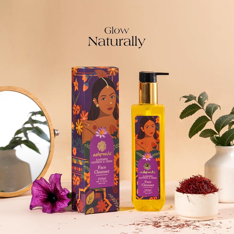 Ashpveda Ayurvedic Face Wash with Kashmiri Saffron and Neem Natural Face Cleanser for Daily Skin Exfoliation and Brightening Chemical Free Organic Herbal Facewash 100 ml - Image 3