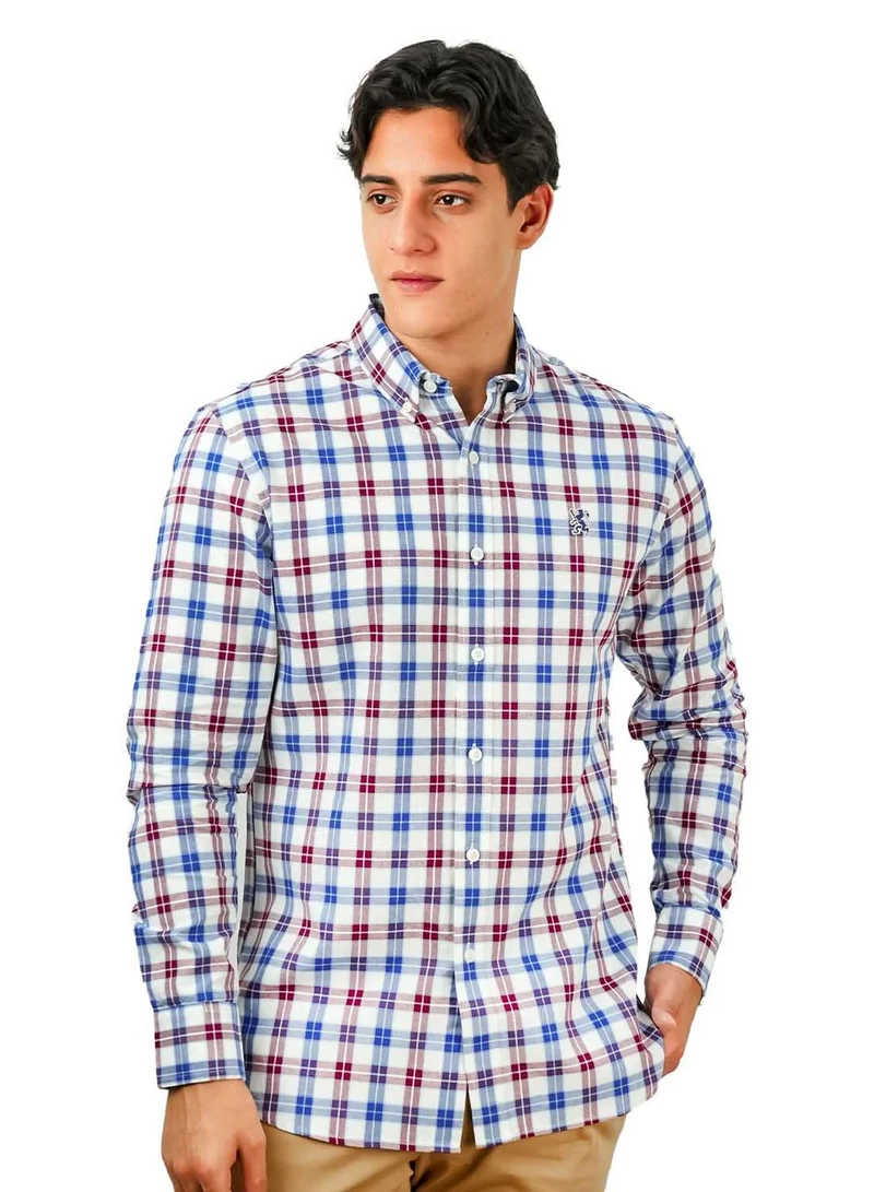 Men's Cotton Oxford Shirt - Small Lion Embroidery, Slim Fit, Full Button