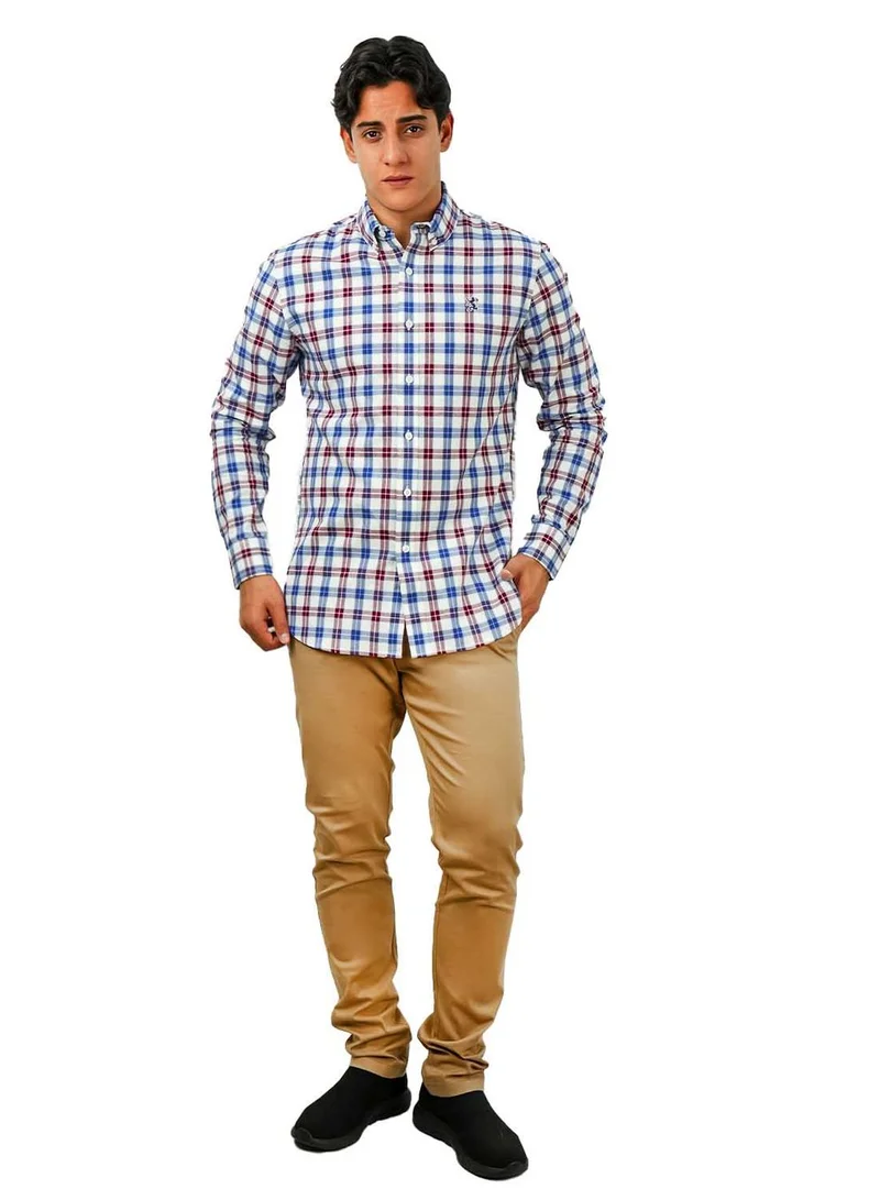 GIORDANO  Men's Cotton Oxford Shirt - Small Lion Embroidery, Slim Fit, Full Button for Men | Best Price UAE