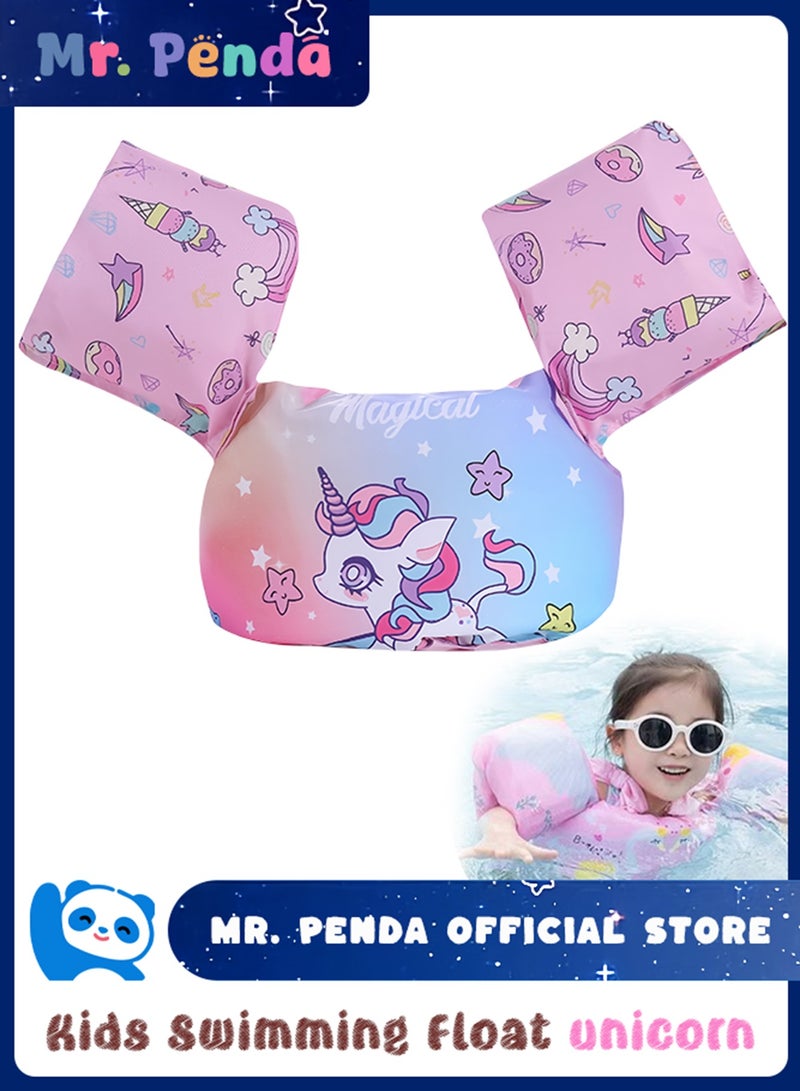Mr. Penda Baby Pool Float Fit 30-55 Lbs, Kids Swimming Float with Arm Water Wings, Fun Ride-On Raft Pool Baby Beach Supplies for 2-6 Years Old Boy Girl (Pink Unicorn)  - Image 1