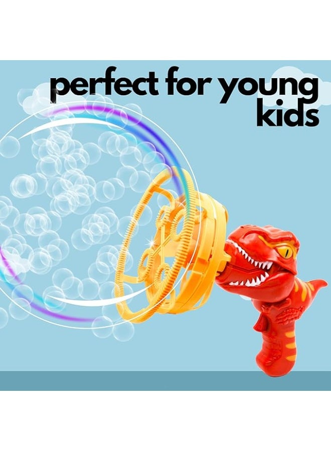 Dinosaur Bubble Blower - Blows Extra Large Bubbles for Kids, Includes Bubble Solution, Batteries and Tray - Red - Image 3