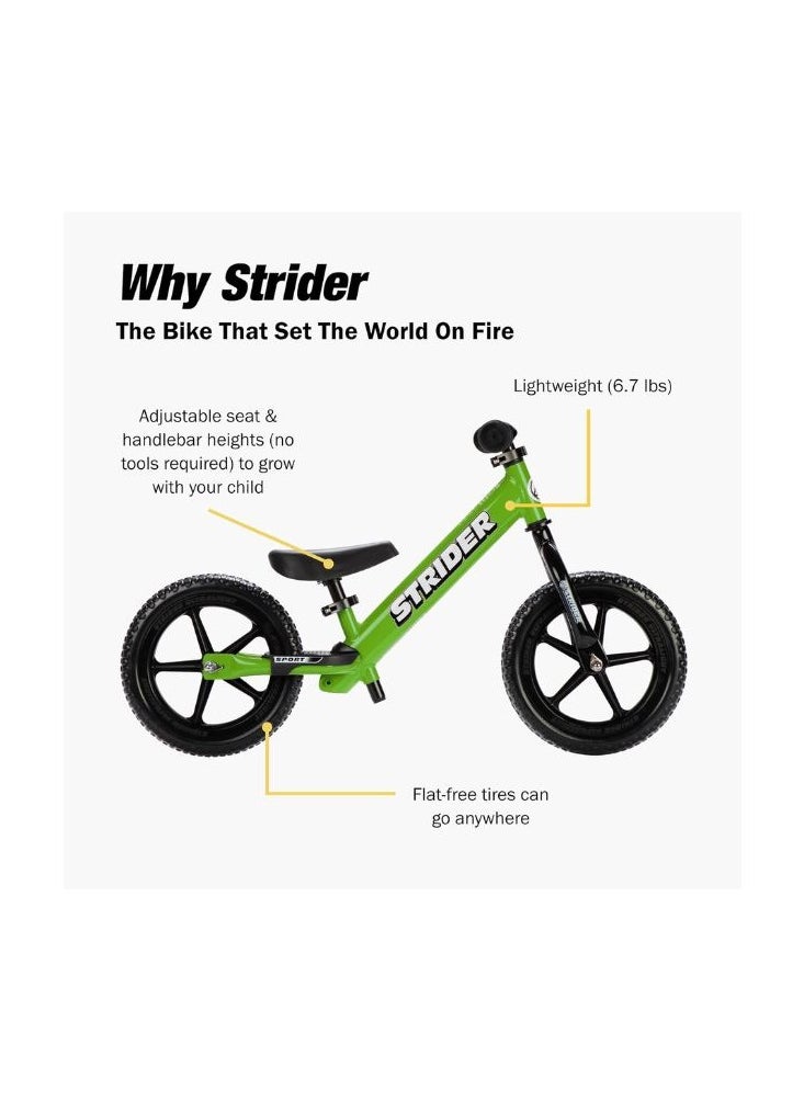 STRIDER - Strider 12” Sport Bike - No Pedal Balance Bicycle for Kids 18 Months to 5 Years - Includes Safety Pad, Padded Seat, Mini Grips & Flat-Free Tires - Tool-Free Assembly & Adjustments - Image 1