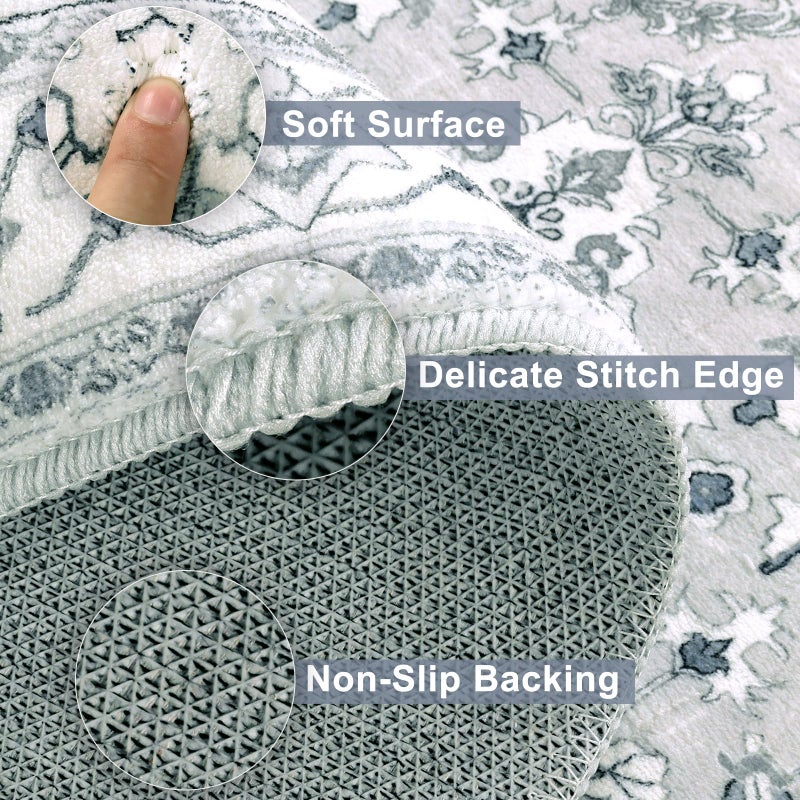 Yamaziot Washable Runner Rug, 2x8 Non-Slip Boho Vintage Hallway Rug with Rubber Backing, Low Pile Faux Wool Distressed Carpet Runner for Bedroom, Kitchen, Laundry, Entrance - Image 3