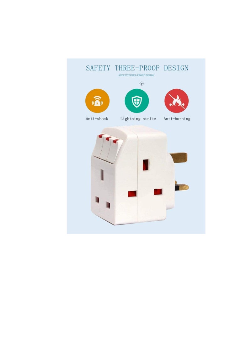 ESMA Approved 3Way British Plug Multi Adapter with Individual Switches, BS1362 Fused UK Plug Adaptor  - Image 3
