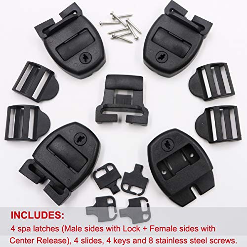 Huouo 4 Set Hot Tub Spa Cover Locks w/Key Pinch Center Release - Strap Buckle Broken Latch Repair Kit with Screws - Image 2