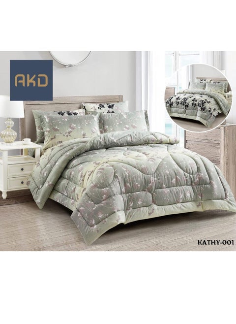 Floral two-piece comforter set, made up of 6 microfiber pieces, size 240*260 cm