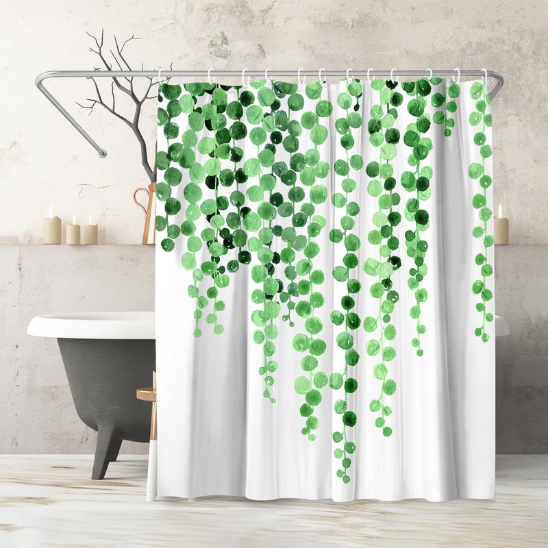Americanflat 71x74 Botanical Shower Curtain - Water-Resistant Long Shower Curtain with Durable Metal Grommets and 12 Hooks - 100% Polyester - White and Green Bathroom Curtains - Image 1