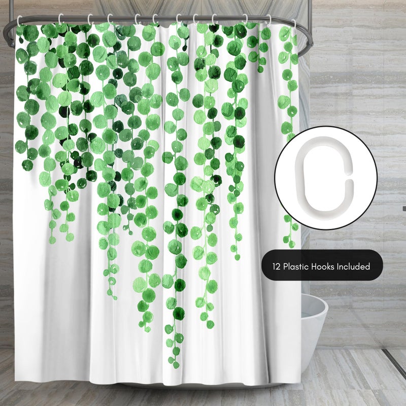 Americanflat 71x74 Botanical Shower Curtain - Water-Resistant Long Shower Curtain with Durable Metal Grommets and 12 Hooks - 100% Polyester - White and Green Bathroom Curtains - Image 5