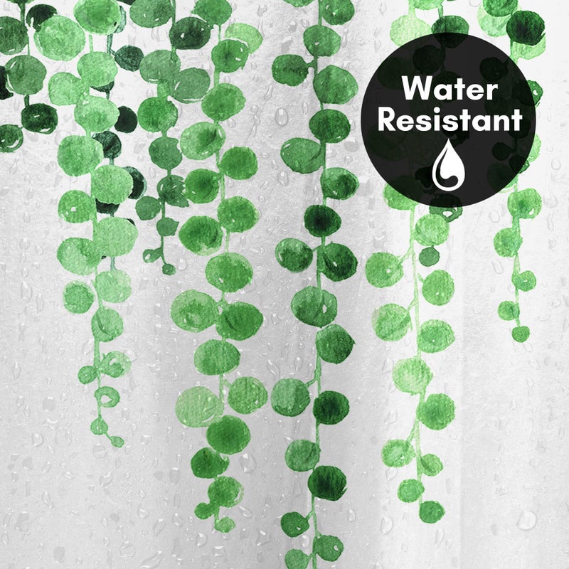 Americanflat 71x74 Botanical Shower Curtain - Water-Resistant Long Shower Curtain with Durable Metal Grommets and 12 Hooks - 100% Polyester - White and Green Bathroom Curtains - Image 3