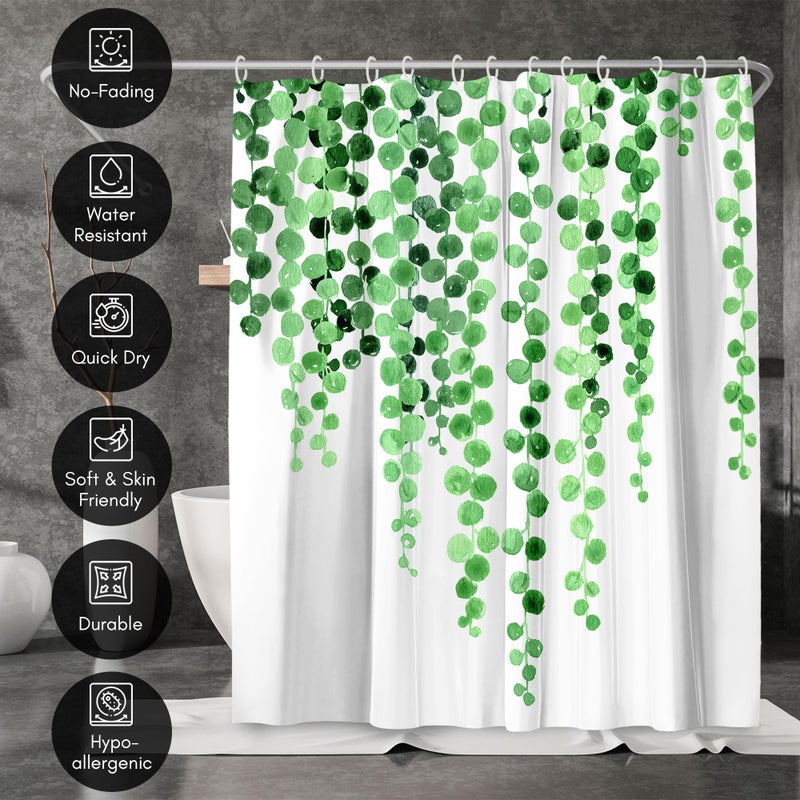 Americanflat 71x74 Botanical Shower Curtain - Water-Resistant Long Shower Curtain with Durable Metal Grommets and 12 Hooks - 100% Polyester - White and Green Bathroom Curtains - Image 4