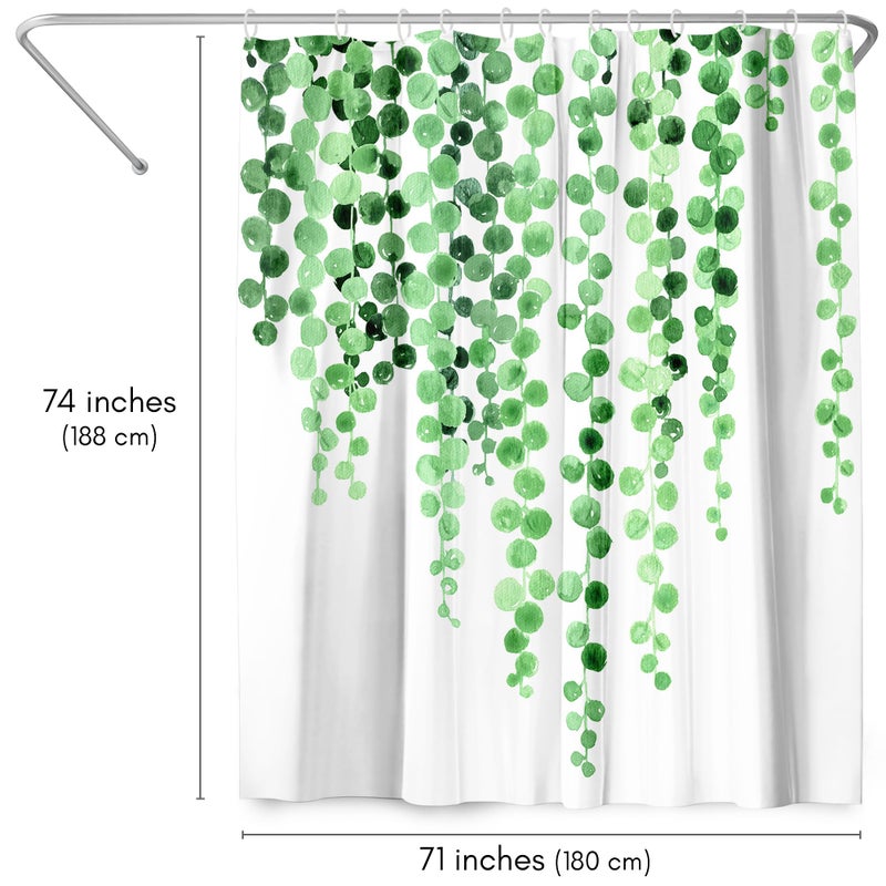 Americanflat 71x74 Botanical Shower Curtain - Water-Resistant Long Shower Curtain with Durable Metal Grommets and 12 Hooks - 100% Polyester - White and Green Bathroom Curtains - Image 2