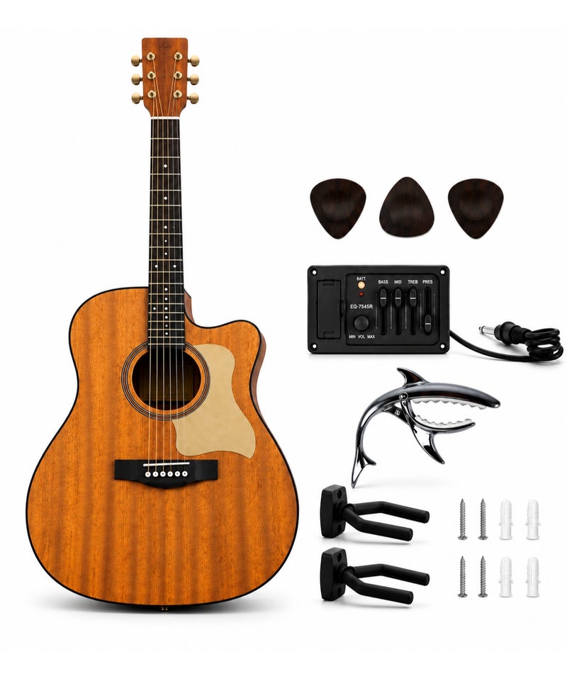 MegArya Acoustic Electric Guitar with Separate EQ System, 6-String Cutaway Acoustic Guitar with Capo, 3 Picks & Wall Hangers, Natural Wood-Look Finish for Beginners, Students & Home Practice - Image 2