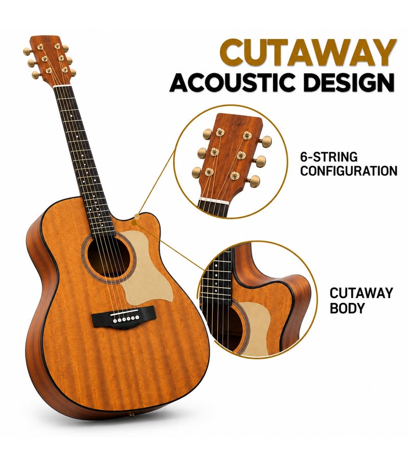 MegArya Acoustic Electric Guitar with Separate EQ System, 6-String Cutaway Acoustic Guitar with Capo, 3 Picks & Wall Hangers, Natural Wood-Look Finish for Beginners, Students & Home Practice - Image 3