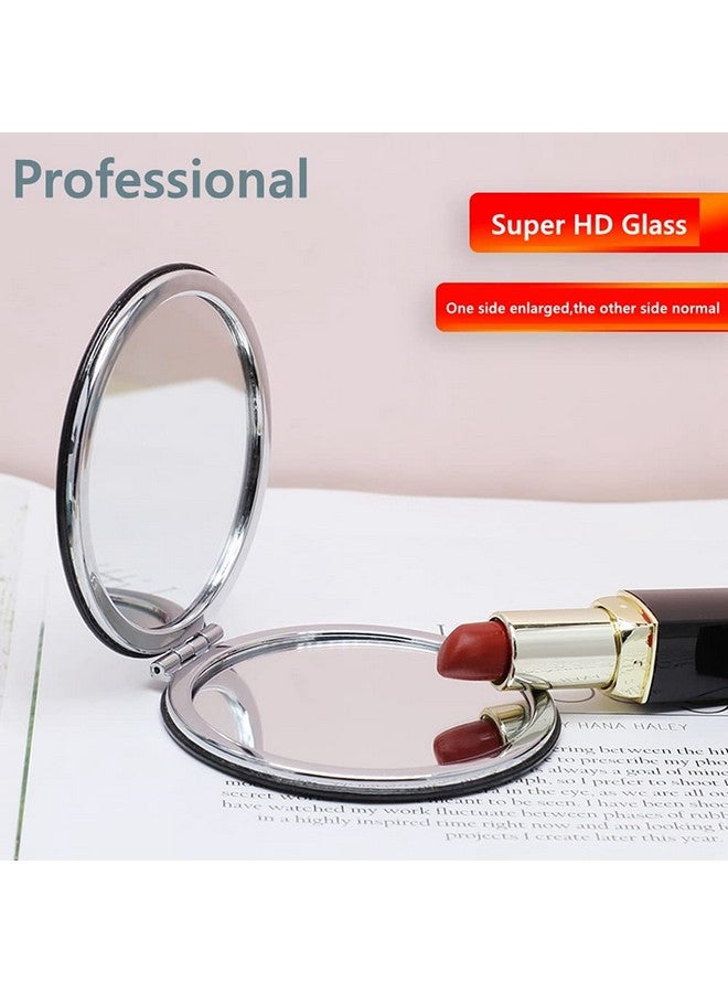 Zcooooool Zcooooool Makeup Mirror,Round Folding Mirror 8 CM, Professional Double-Sided Make Up Mirror (One Side Enlarged,The Other Side Normal) PU Surface Mirror Pocket Mirror Handbag Mirror Compact Mirror  - Image 3