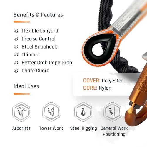 Pelican Rope ProClimb Arborist Positioning Lanyard by Pelican Rope - 1/2 in x 8 ft Polyester Rope with Steel Snap Hook - Adjustable, High Visibility, ANSI/OSHA Certified for Work Positioning and Tree Climbing - Image 2