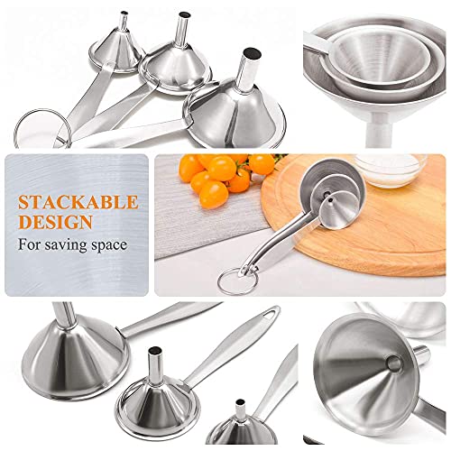 YEVIOR 3 in 1 Metal Funnels for Filling Bottles Stainless Steel Small Kitchen Funnel Set for Transferring Essential Oils Liquid Fluid Spice Dry Ingredients Powder, Durable and Dishwash Safe - Image 3