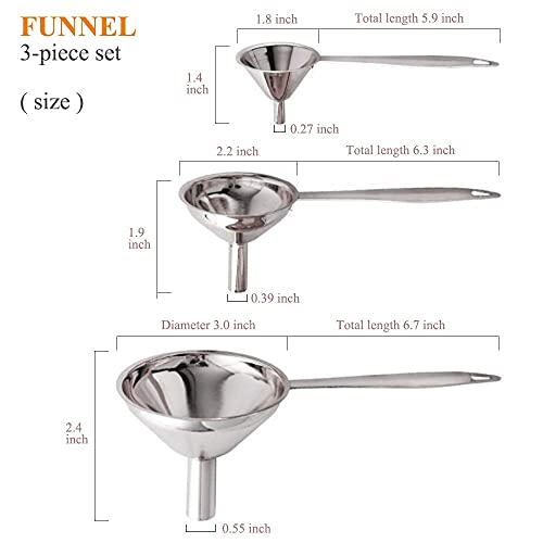 YEVIOR 3 in 1 Metal Funnels for Filling Bottles Stainless Steel Small Kitchen Funnel Set for Transferring Essential Oils Liquid Fluid Spice Dry Ingredients Powder, Durable and Dishwash Safe - Image 5