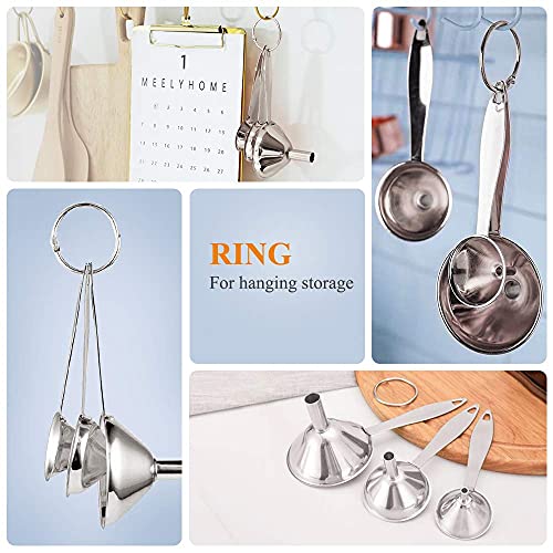 YEVIOR 3 in 1 Metal Funnels for Filling Bottles Stainless Steel Small Kitchen Funnel Set for Transferring Essential Oils Liquid Fluid Spice Dry Ingredients Powder, Durable and Dishwash Safe - Image 4