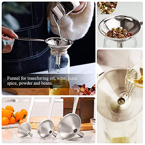 YEVIOR 3 in 1 Metal Funnels for Filling Bottles Stainless Steel Small Kitchen Funnel Set for Transferring Essential Oils Liquid Fluid Spice Dry Ingredients Powder, Durable and Dishwash Safe - Image 2