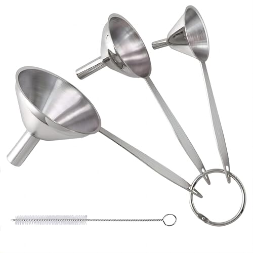 YEVIOR 3 in 1 Metal Funnels for Filling Bottles Stainless Steel Small Kitchen Funnel Set for Transferring Essential Oils Liquid Fluid Spice Dry Ingredients Powder, Durable and Dishwash Safe - Image 1