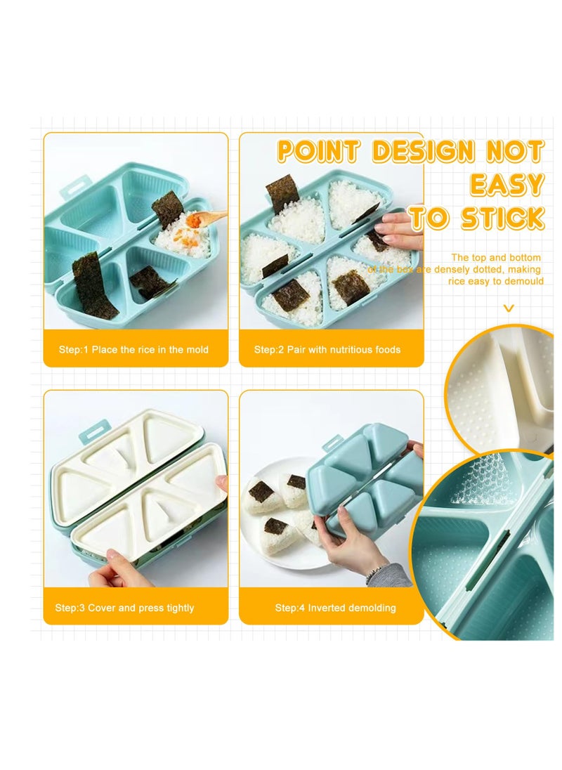 Onigiri Mold Set, 6 in 1 Triangle Rice Ball Mold, Once Quickly Make 6pcs Sushi, Once Cavity Press Onigiri Rice Balls, Non-stick Maker Tools, Sushi Mold for Making and Storing Onigiri