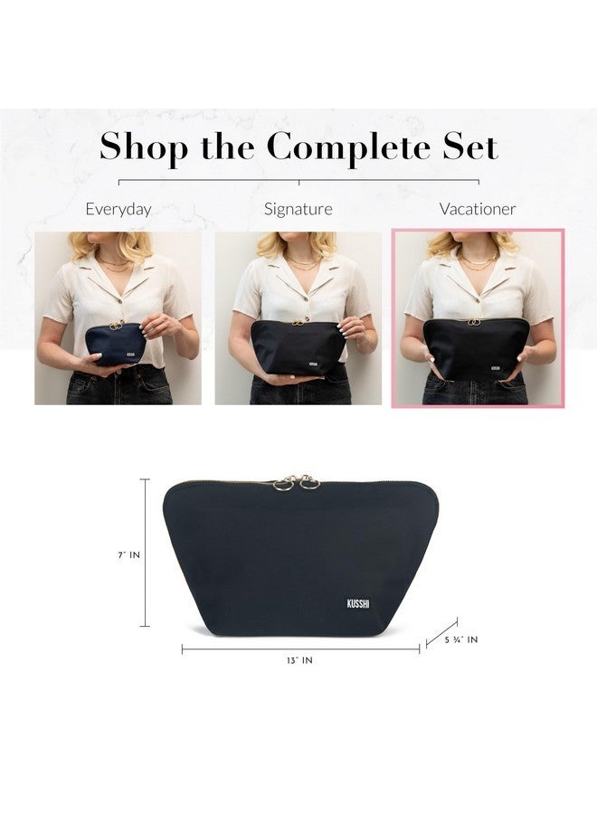 KUSSHI Washable Travel Makeup & Cosmetic Bag - Brush Organizer Sold Separately (Vacationer, Satin Black/Pink) - Image 5