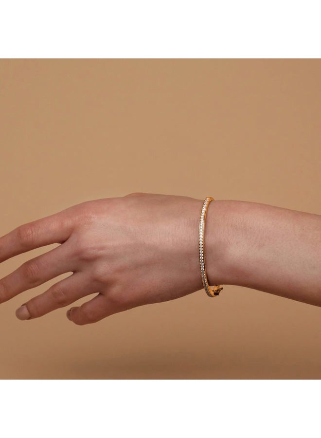 PAVOI 14K Gold Plated Cubic Zirconia Bangle Classic Tennis Bracelet | Yellow Gold Bracelets for Women | 7.5 Inches - Image 2